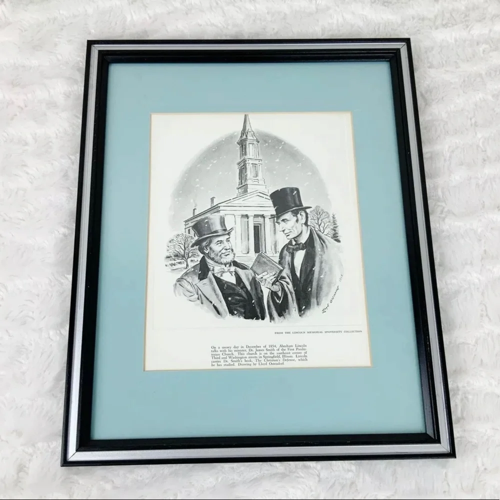 Vintage Lloyd Ostendorf 1964 Abraham Lincoln RARE Print Illinois Church Snow